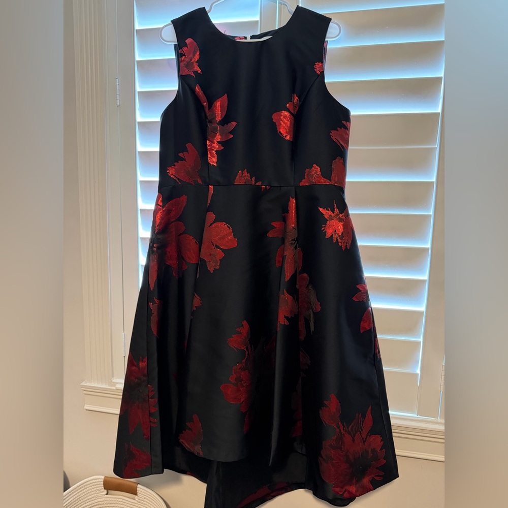 Calvin Klein Black Dress with Red Floral Jacquard